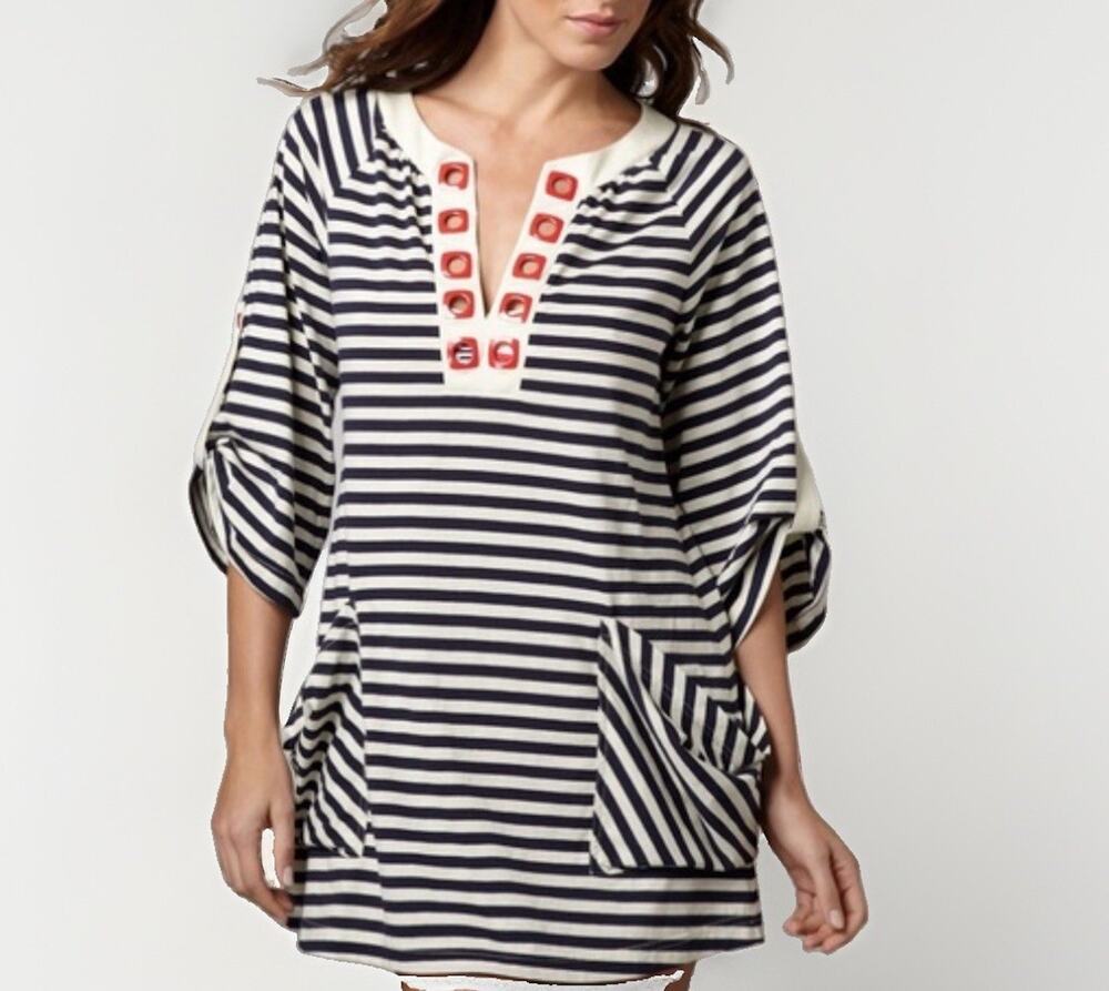 Nanette Lepore Swim Nautical Striped Tunic Coverup Dress Size Small Pockets Mini